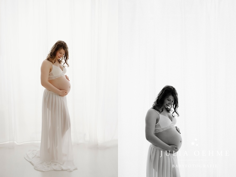 romantische babybauchfotos einer schwangeren im fotostudio in leipzig
